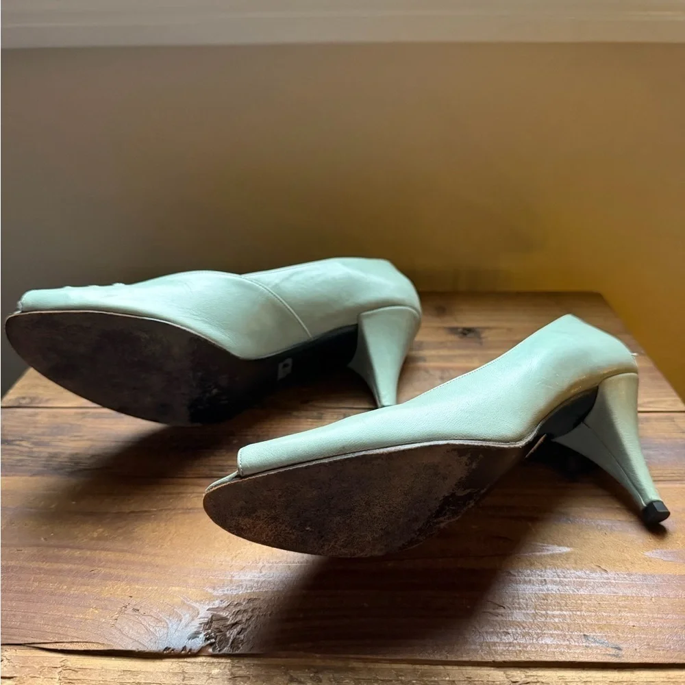 Charles Jordan Mint Green Peep Toe Heels